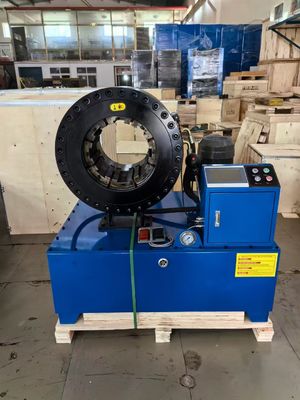 ราคาดี เครื่องอัดสายไฮดรอลิก 4 นิ้ว 16 ไดส์ ระบบควบคุม PLC / CNC / ปุ่มสีน้ำเงิน ขนาด 6-102 มม. ขนาดเครื่อง 850*530*980 มม. ออนไลน์